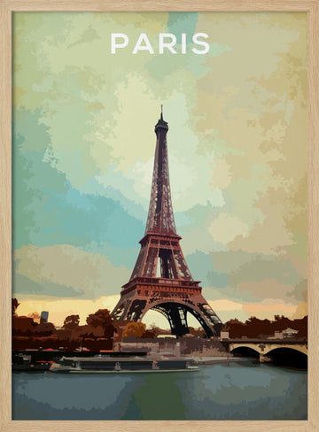 Eiffel Tower Paris Sunset | Poster - Wood Frame Interior