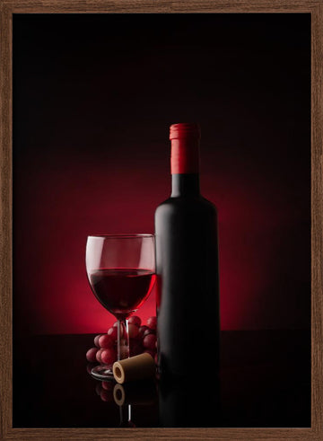 Elegant Wine Bottle Glass | Poster - Walnut Frame Interior
