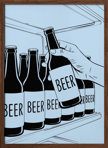 Cold Beer Grab | Poster - Walnut Frame Interior