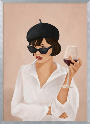 Chic Smoking Lady | Poster - Silver Frame Interior