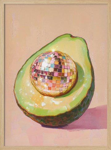 Avocado Disco Ball | Poster - Wood Frame Interior