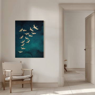 Graceful Golden Cranes | Canvas - Room Interior 1