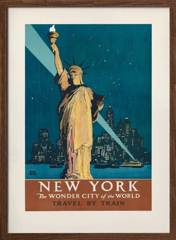 New York, the Wonder City of the World Travel By Train (1927) Poster By Adolph Treidler | Poster - Walnut Frame Interior