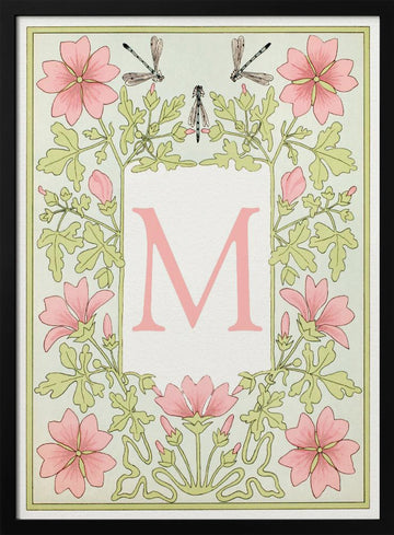 M Floral Monogram | Poster - Black Metal Frame Interior