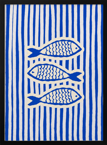 Three Blue Fish | Poster - Black Metal Frame Interior