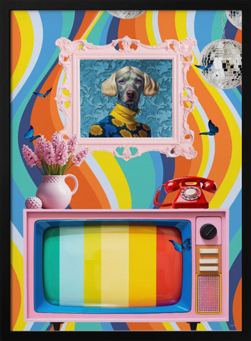 Groovy Dog Portrait | Poster - Black Metal Frame Interior
