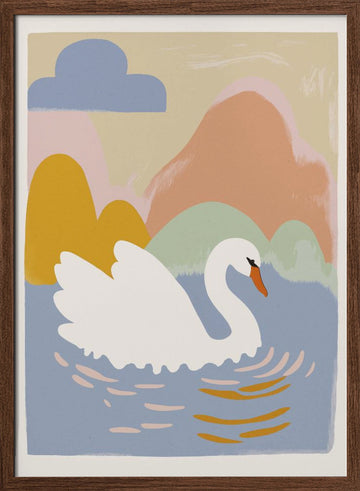 Swan's Dreamscape | Poster - Walnut Frame Interior