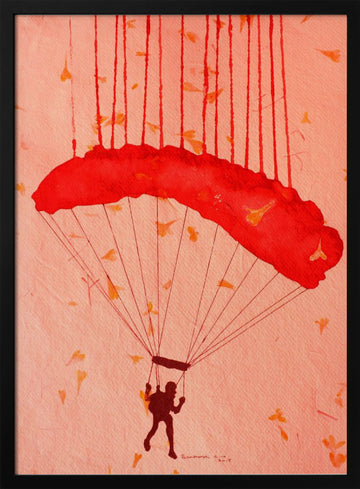 Skydiver Among Petals | Poster - Black Metal Frame Interior