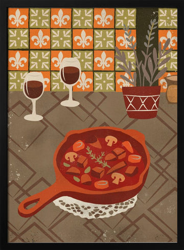Hearty Stew and Wine | Poster - Black Metal Frame Interior