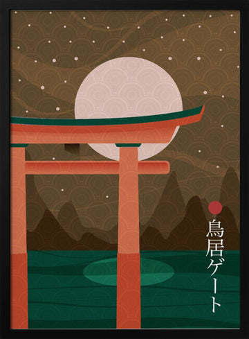 Moonlit Torii Gate | Poster - Black Metal Frame Interior