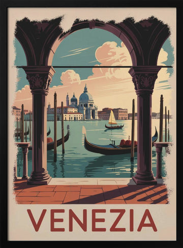 Vintage Venice Grand Canal View | Poster - Black Metal Frame Interior