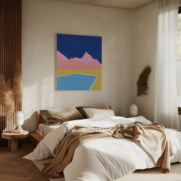 Blue Pool Pink Mountains | Canvas - Room Interior 2