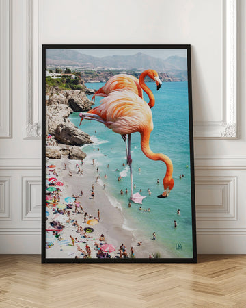 Surreal Beach Flamingos | Poster - Room Interior 1