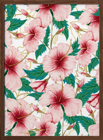 Tropical Pink Hibiscus | Poster - Walnut Frame Interior