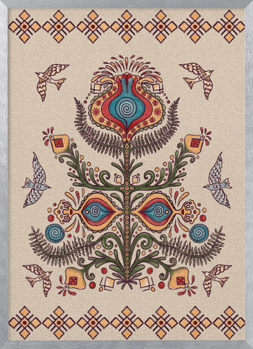 Tree of Life - Ukrainian Folktale Art | Poster - Silver Frame Interior