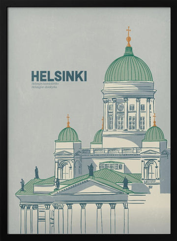 Helsinki Cathedral Illustration | Poster - Black Metal Frame Interior