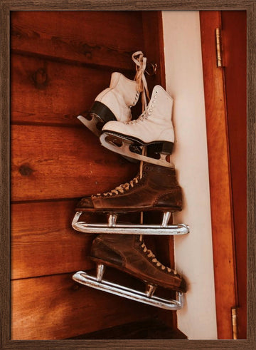 Rustic Ice Skates Display | Poster - Walnut Frame Interior