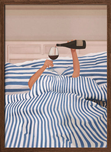 Wine In Bed | Poster - Walnut Frame Interior
