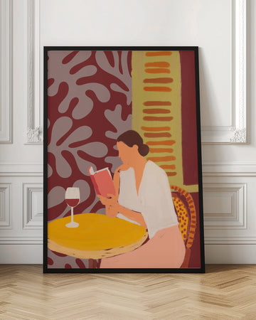 Leisurely Cafe Reading | Poster - Room Interior 1