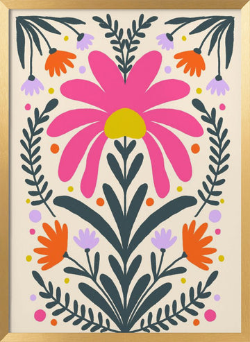 Vibrant Folk Floral | Poster - Gold Frame Interior