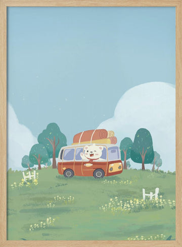 Happy Camper Bear | Poster - Wood Frame Interior