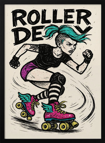 Rebel Roller Skater | Poster - Black Metal Frame Interior
