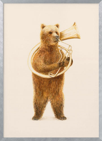 Whimsical Tuba Bear | Poster - Silver Frame Interior