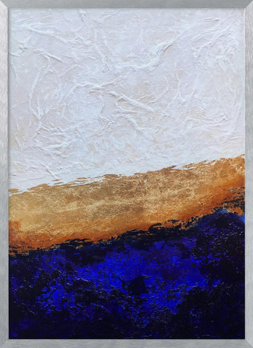 Deep Blue Gold Abstract | Poster - Silver Frame Interior