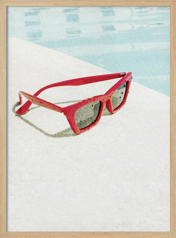 Red Poolside Sunglasses | Poster - Wood Frame Interior