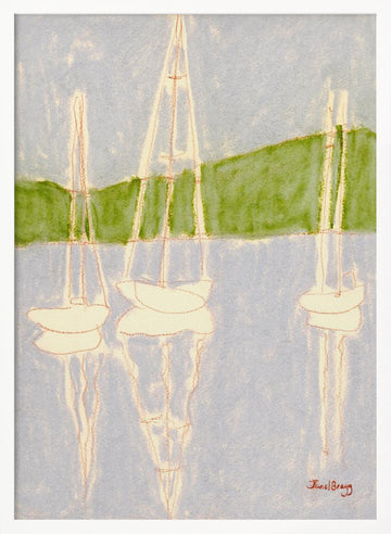 Calm Sailboat Reflections | Poster - White Frame Interior