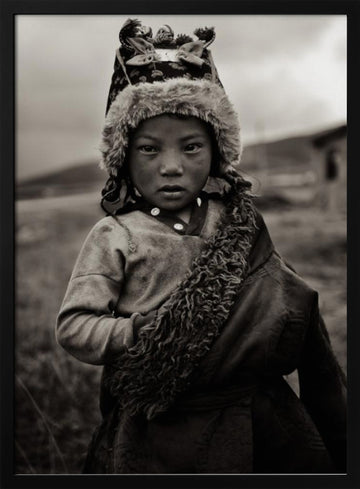 Watchful Child in Fur | Poster - Black Metal Frame Interior
