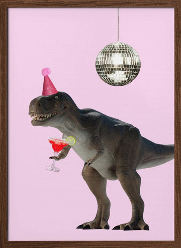 Dino's Disco Bash | Poster - Walnut Frame Interior