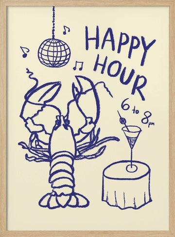 Happy Hour Lobster | Poster - Wood Frame Interior