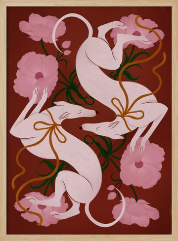 Elegant Greyhounds and Flowers | Poster - Wood Frame Interior