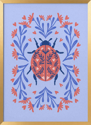 Folk Art Ladybug Wreath | Poster - Gold Frame Interior