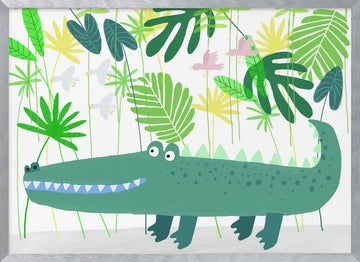 Smiling Alligator Jungle | Poster - Silver Frame Interior