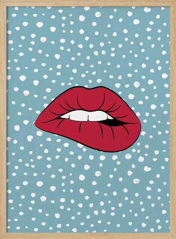Biting Red Lip | Poster - Wood Frame Interior