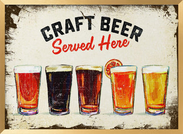 Craft Beer Served Here Bar Sign | Poster - Gold Frame Interior