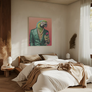 Dapper Parrot with Wine | Canvas - Room Interior 2