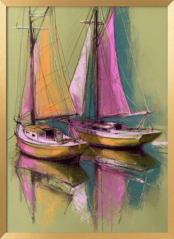 Colorful Sailboat Reflections | Poster - Gold Frame Interior