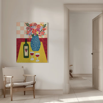Vibrant Wine and Flowers | Canvas - Room Interior 1