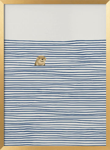 Happy Otter In Stripes | Poster - Gold Frame Interior