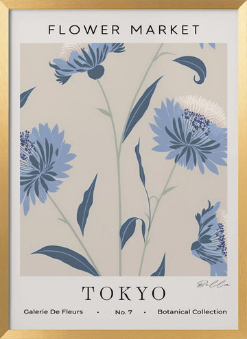 Tokyo Blue Flowers | Poster - Gold Frame Interior
