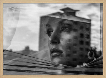 Woman In City Reflection | Poster - Wood Frame Interior