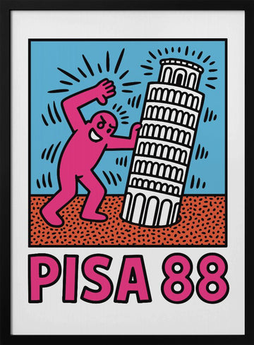 Playful Pisa Tower Push | Poster - Black Metal Frame Interior