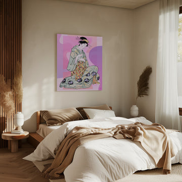 Elegant Geisha Kneeling | Canvas - Room Interior 2