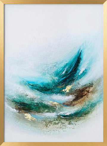 Fluid Teal Gold | Poster - Gold Frame Interior
