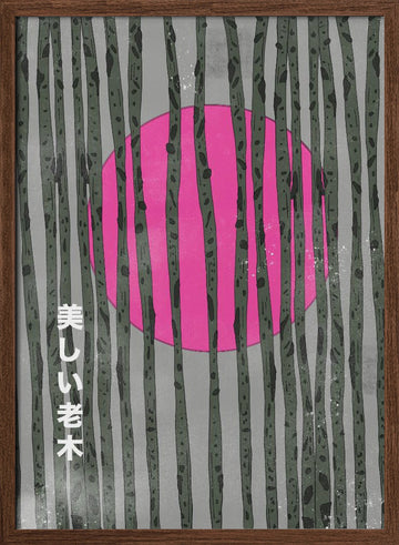 Japanese Pink Bamboo Forest | Poster - Walnut Frame Interior