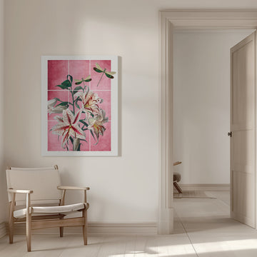 Pink Lilies and Dragonflies | Canvas - Room Interior 1