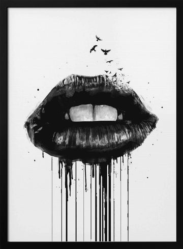 Dark Lips With Birds | Poster - Black Metal Frame Interior